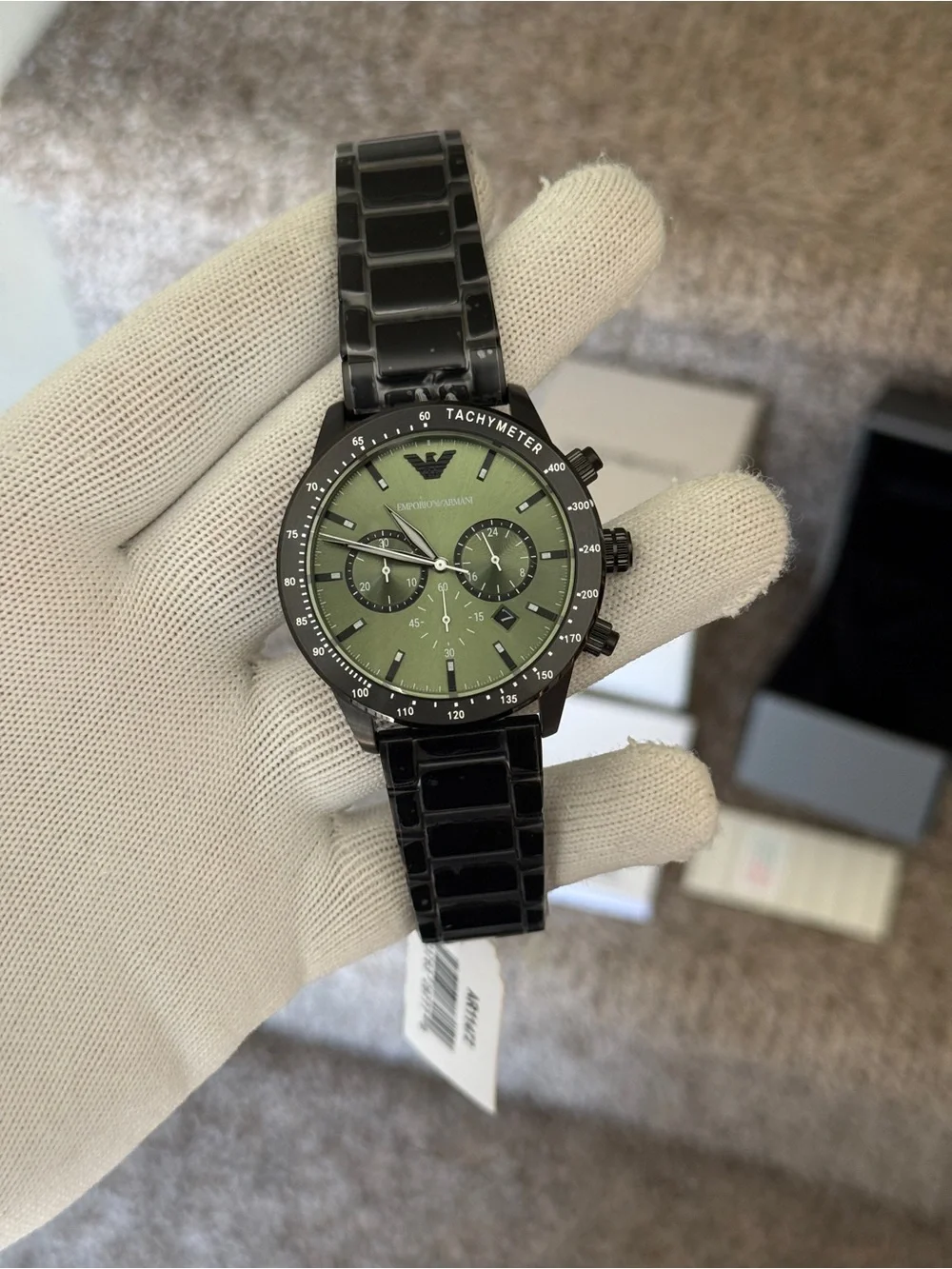 Emporio Armani Black mate with Green Chronograph dial Men's Watch